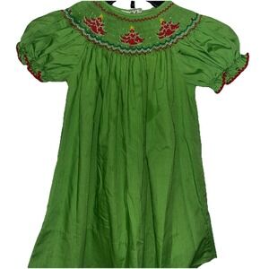 Rosalina Collection Christmas Holiday Smocked Girls Green Dress Embroidered 3T
